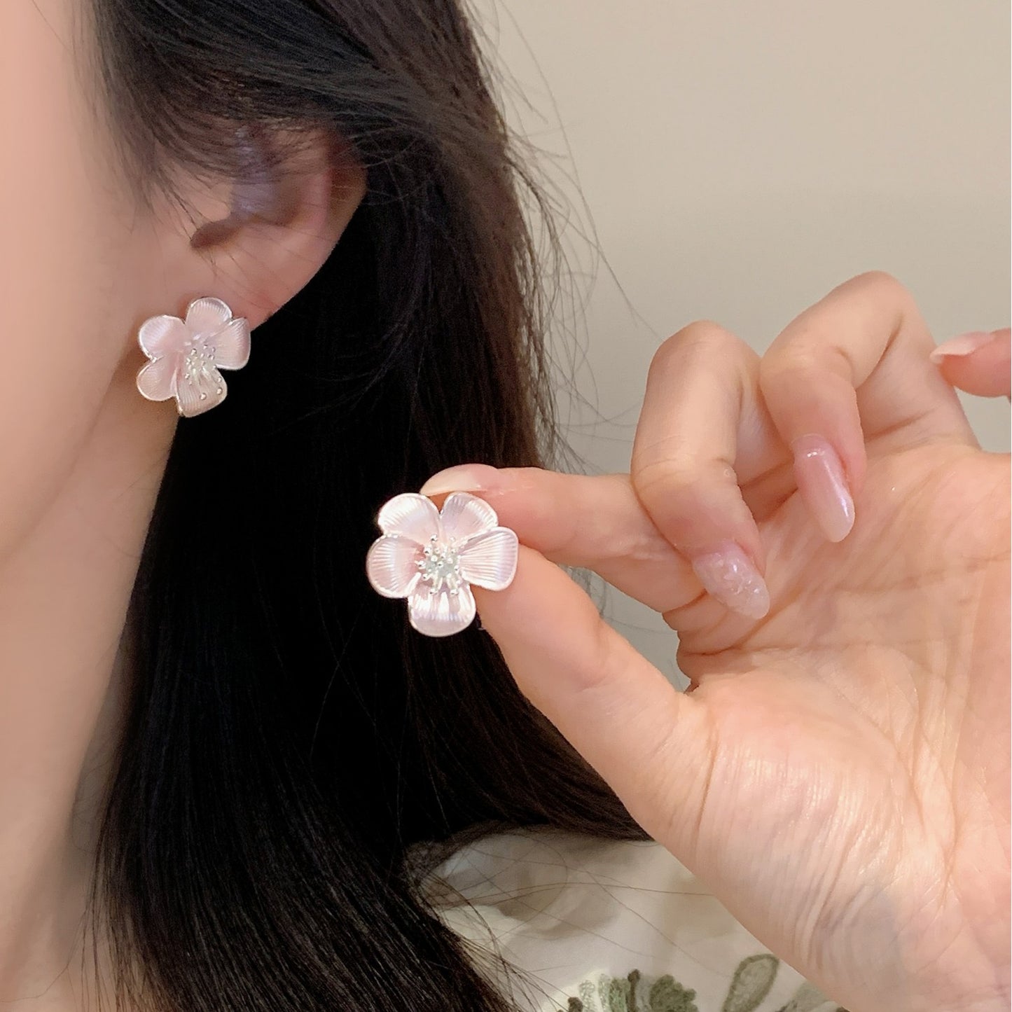 Painted Flower Sier Needle Sweet Fairy Style Niche Gentle Fresh Earrings
