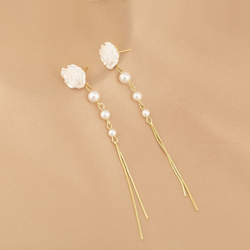 Elegant French Flower Tassel Long High Sense Gentle Rings