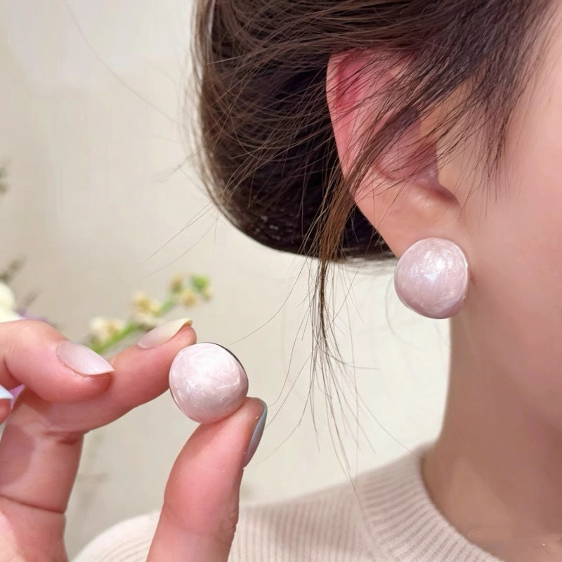 Women's Light Pink Purple Flash Round Cake Ethereal Design Earrings