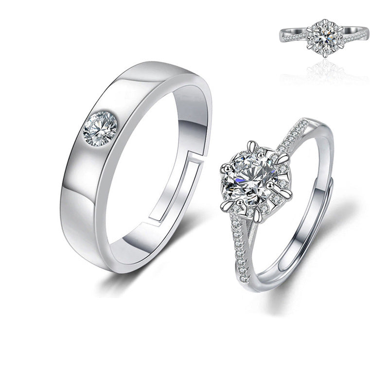 Women's Couple Imitation Moissanite Opening Adjustable Man's Proposal Wedding Valentine's Day Ring