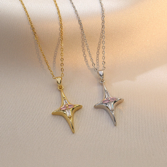 Women's For Design Stars Pink Zircon Temperament Cross Necklaces