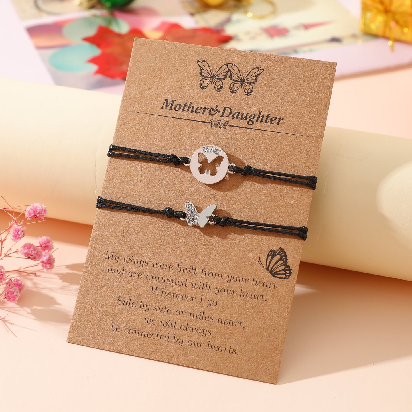 Metal Diamond Symmetrical Butterfly Hand-woven Card Bracelets