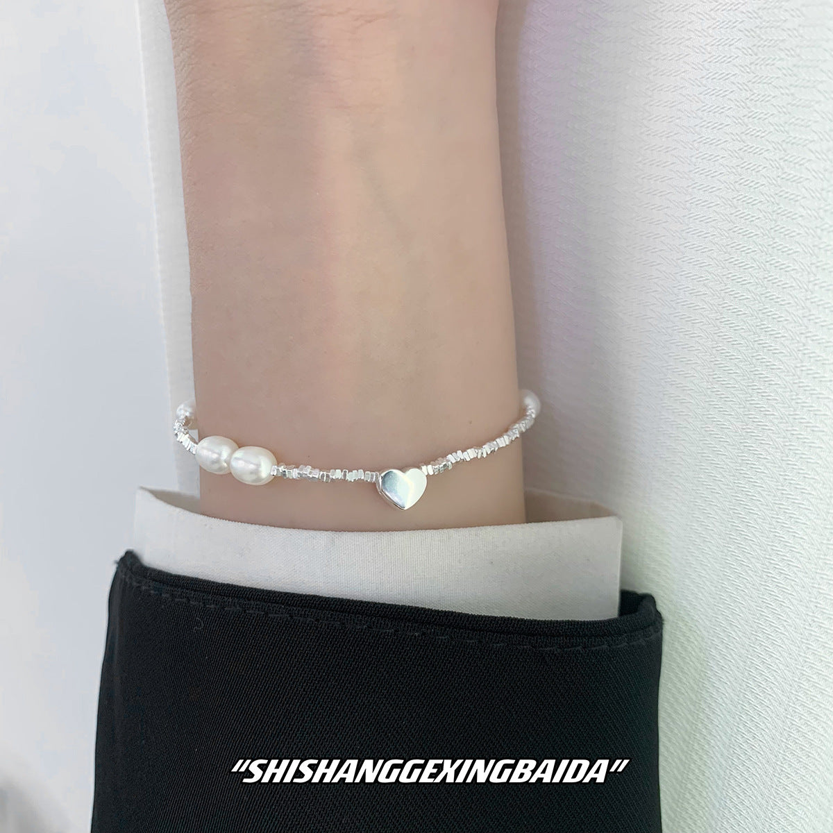 Bracelets coeur en perles d'eau douce en argent Sterling