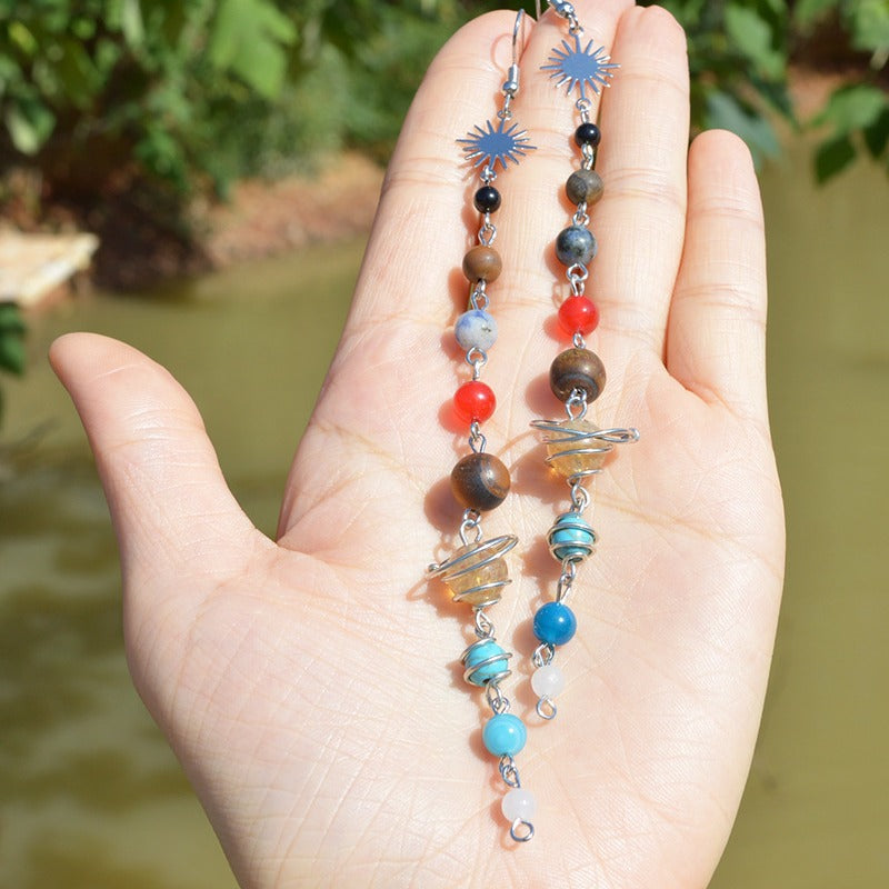 Handmade Natural Beads Earth Saturn Universe Sun Ear Rings