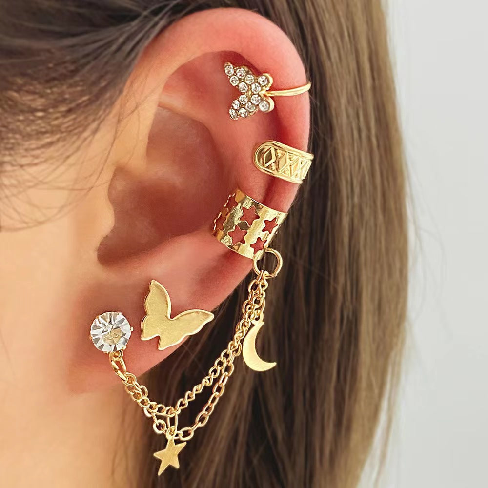 Pcs Rhinestone Butterfly Hollow Cartilage Fashion Star Moon Integrated Ear Clip