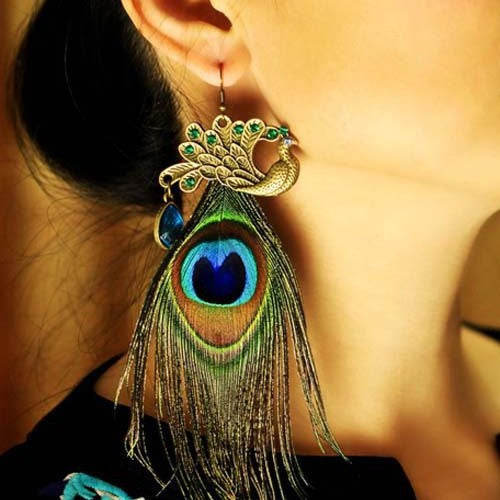 Bohemian Style Single Wear Peacock Fur Earrings