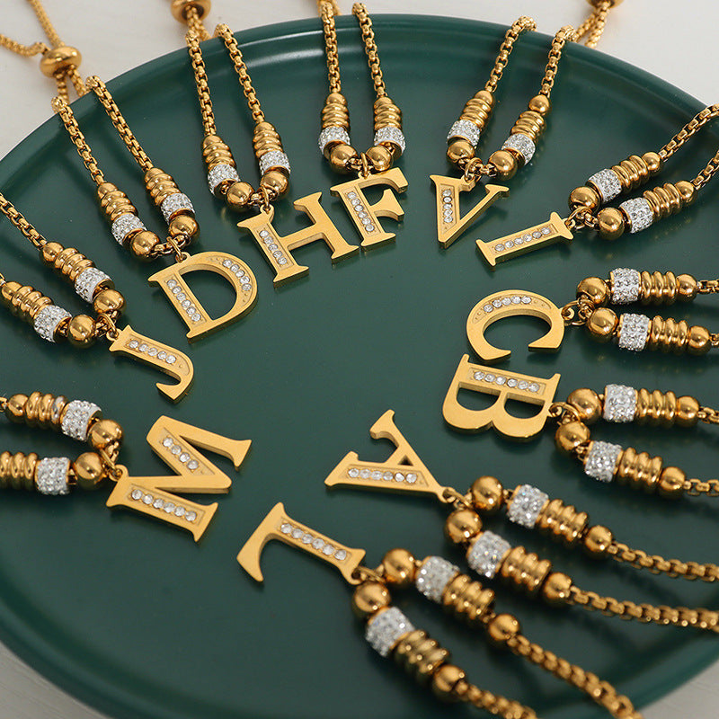 Gold English Letters Pendant Rhinestone Tassel Bracelets