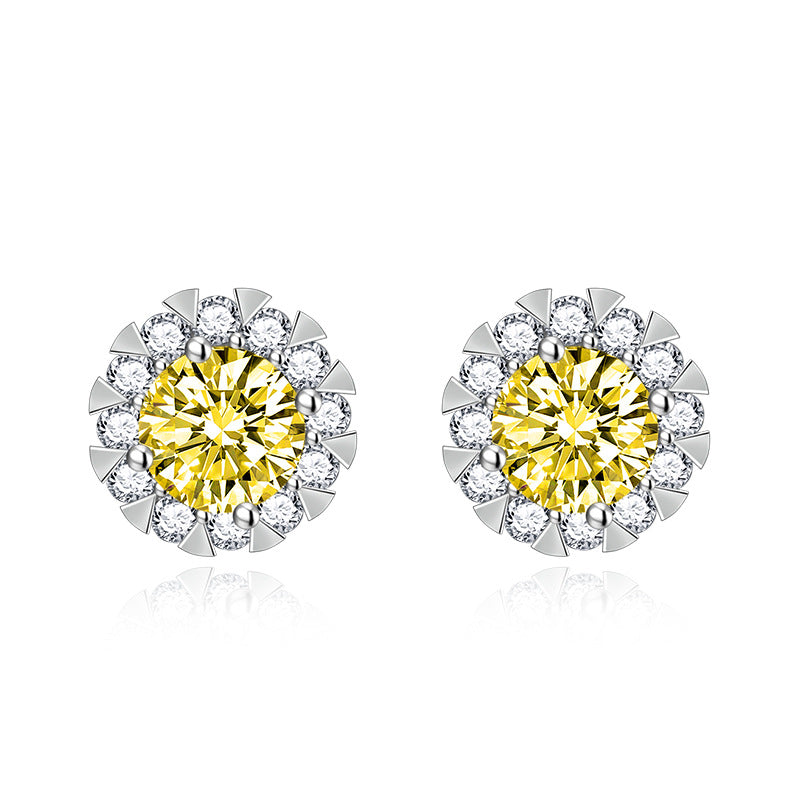 Boucles d'oreilles colorées à la mode en diamant rose tournesol incrusté de micro