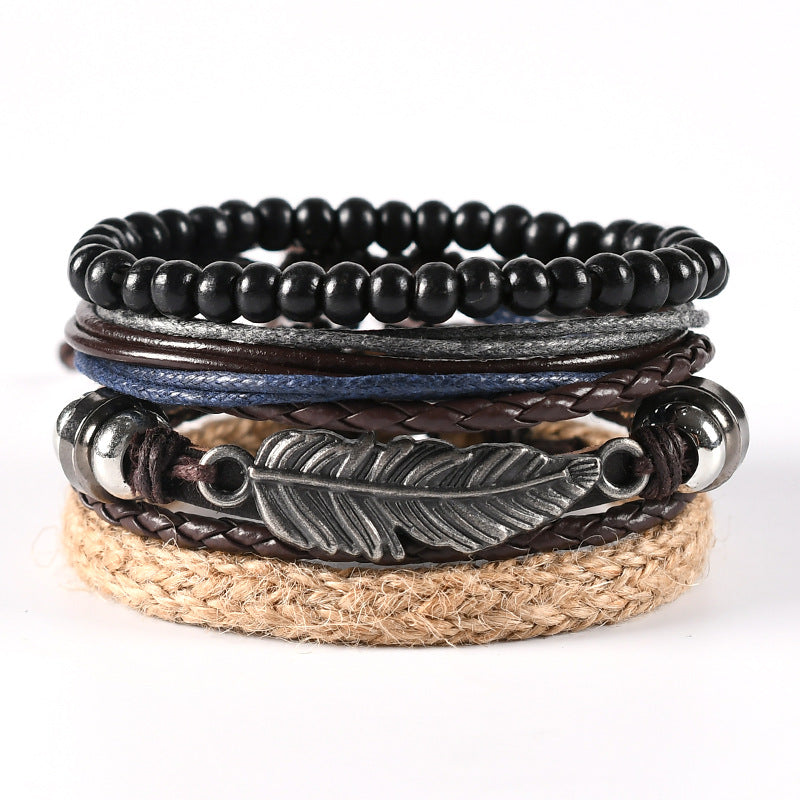 Bracelets de costume simples en cuir de vachette tissé pour hommes