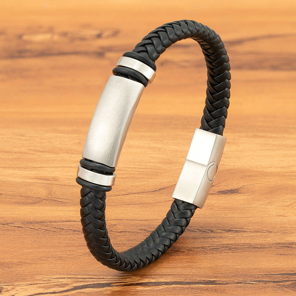 Men's Color Collection Stainless Steel Leather Woven Personality Bracelets