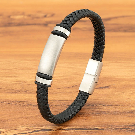 Men's Color Collection Stainless Steel Leather Woven Personality Bracelets