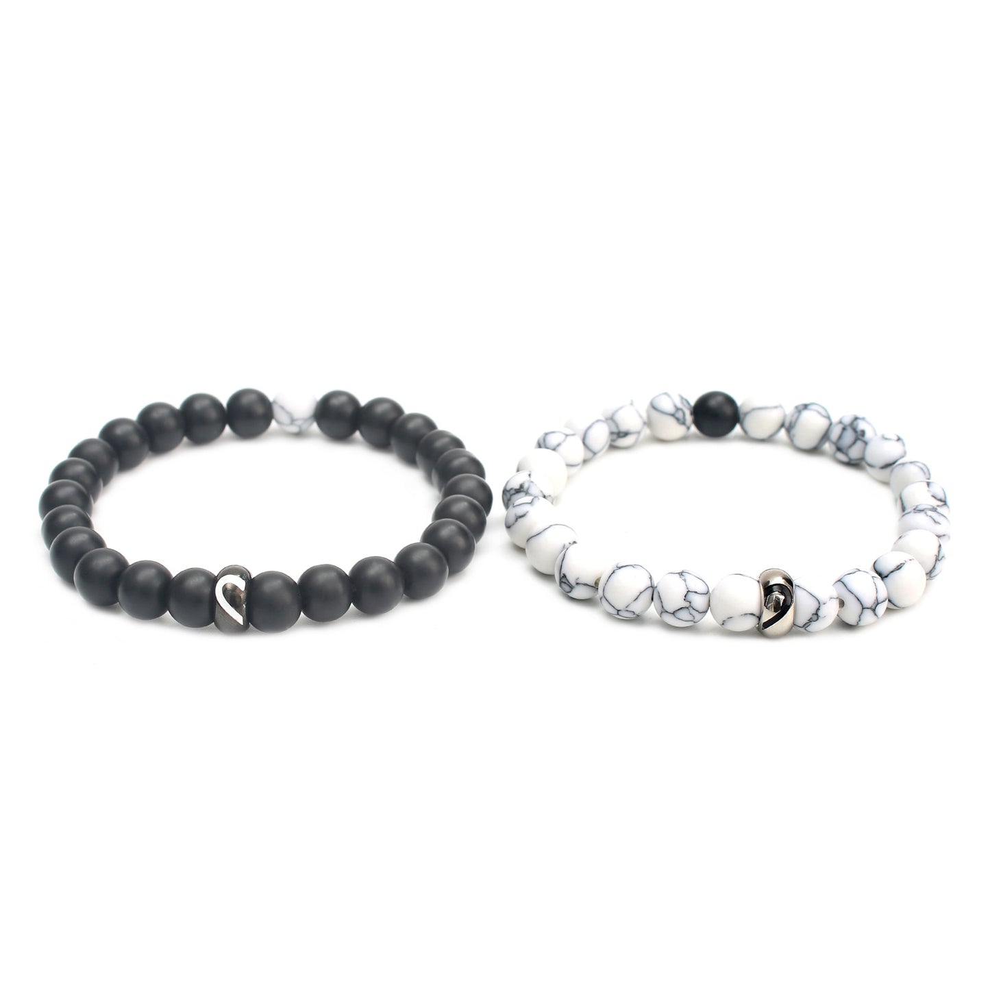 Women's & Men's & Stainless Steel Heart-shaped White-barked Pine Black Bracelets