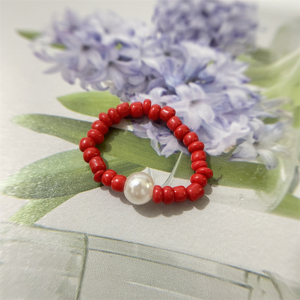 Bead Flower Colorful Woven Small Index Finger Female Rings