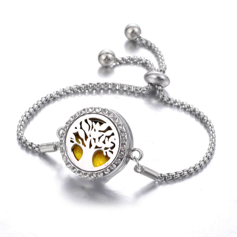 Steel Hollow Oil Lucky Tree Open Box Bracelet