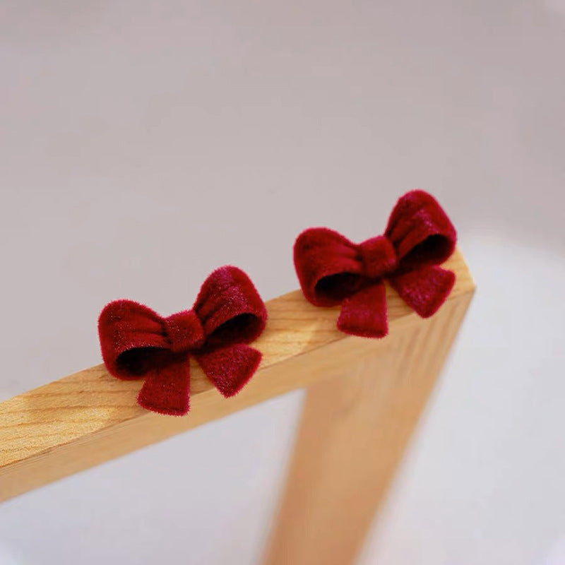 Sweet Red Veet Bow Korean Style Girlish Earrings