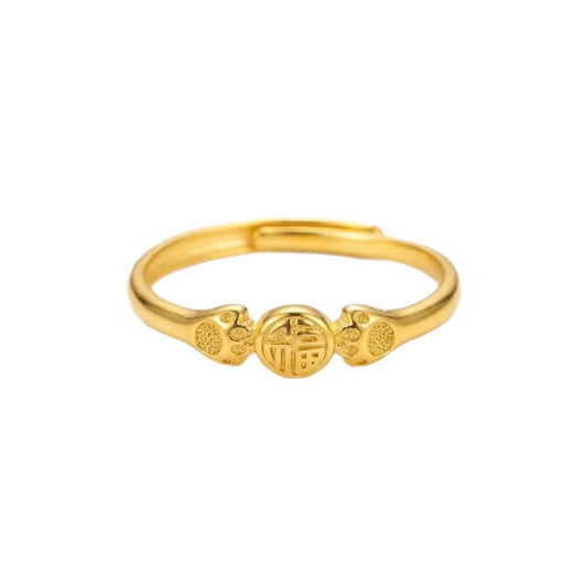 Shop Vietnam Brass Sand Cat's Paw Fu Character Light Luxury Ring