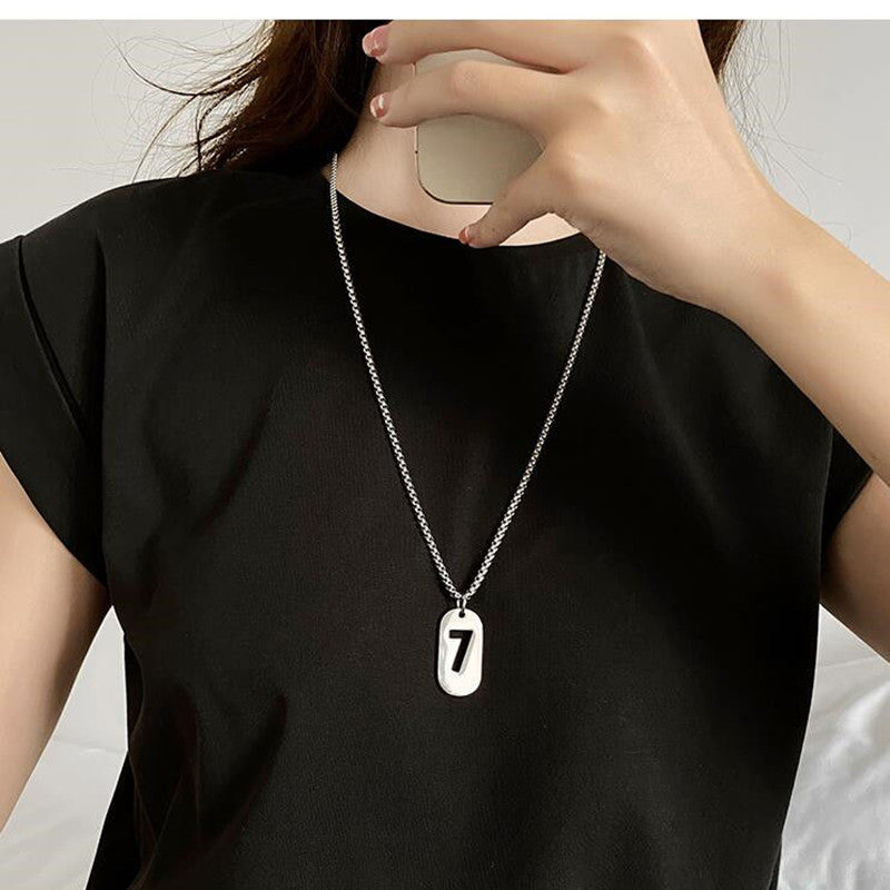 Men's Lucky Number Square Plate Titanium Steel Female Necklace