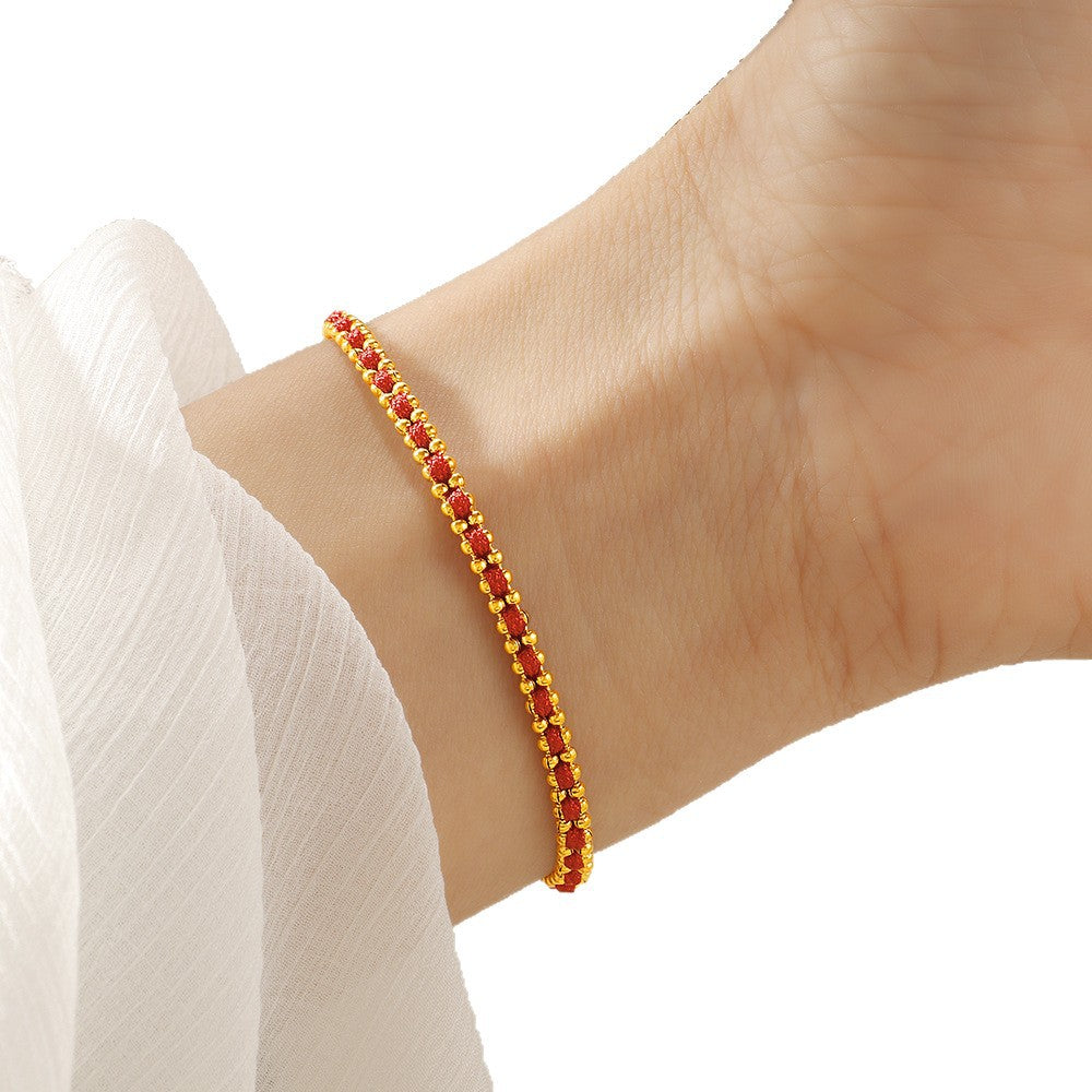 Round Beads Gold Woven High-grade Light Luxury Exquisite Red Bracelets