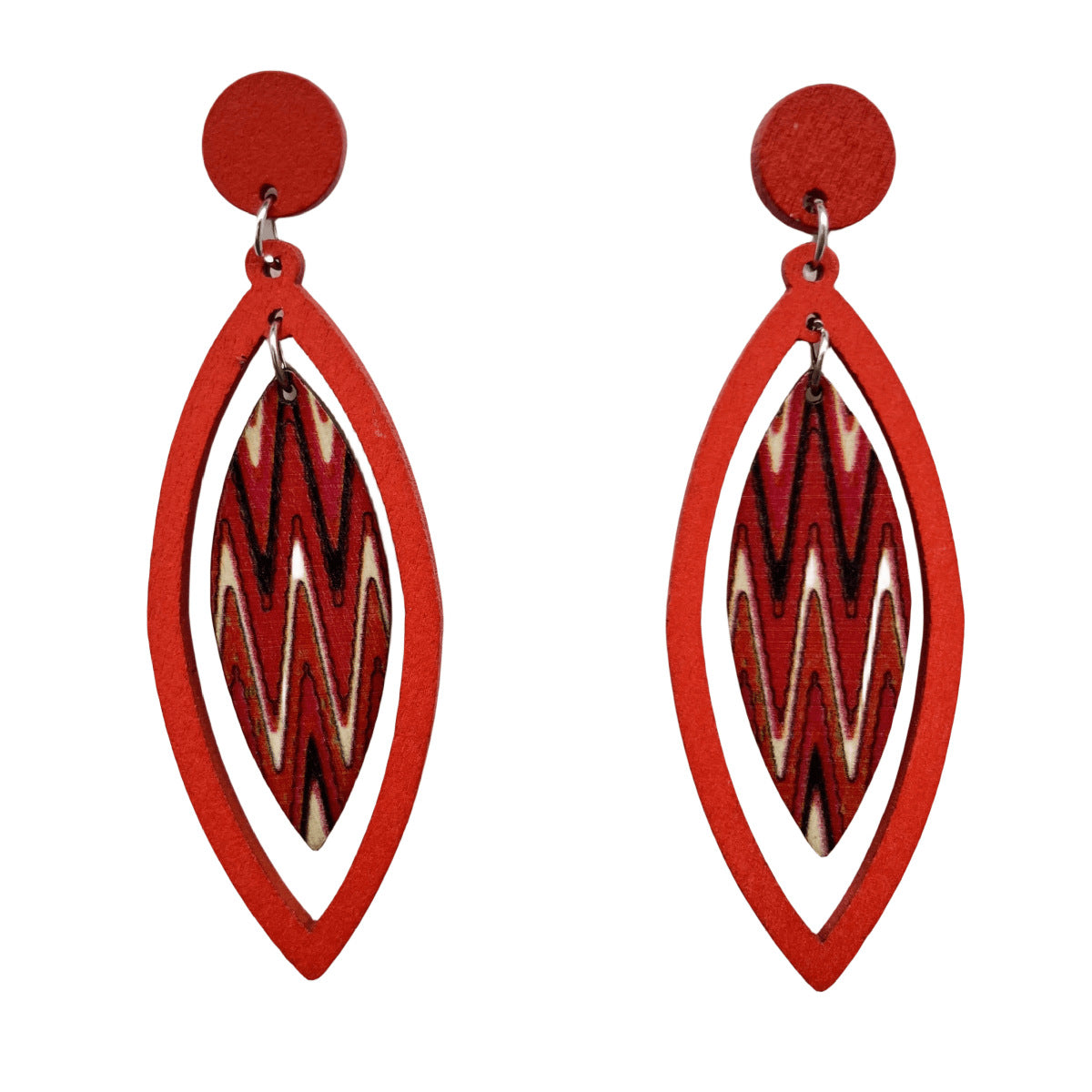 High-key Eardrop Red Wooden Leaves Vintage Earrings