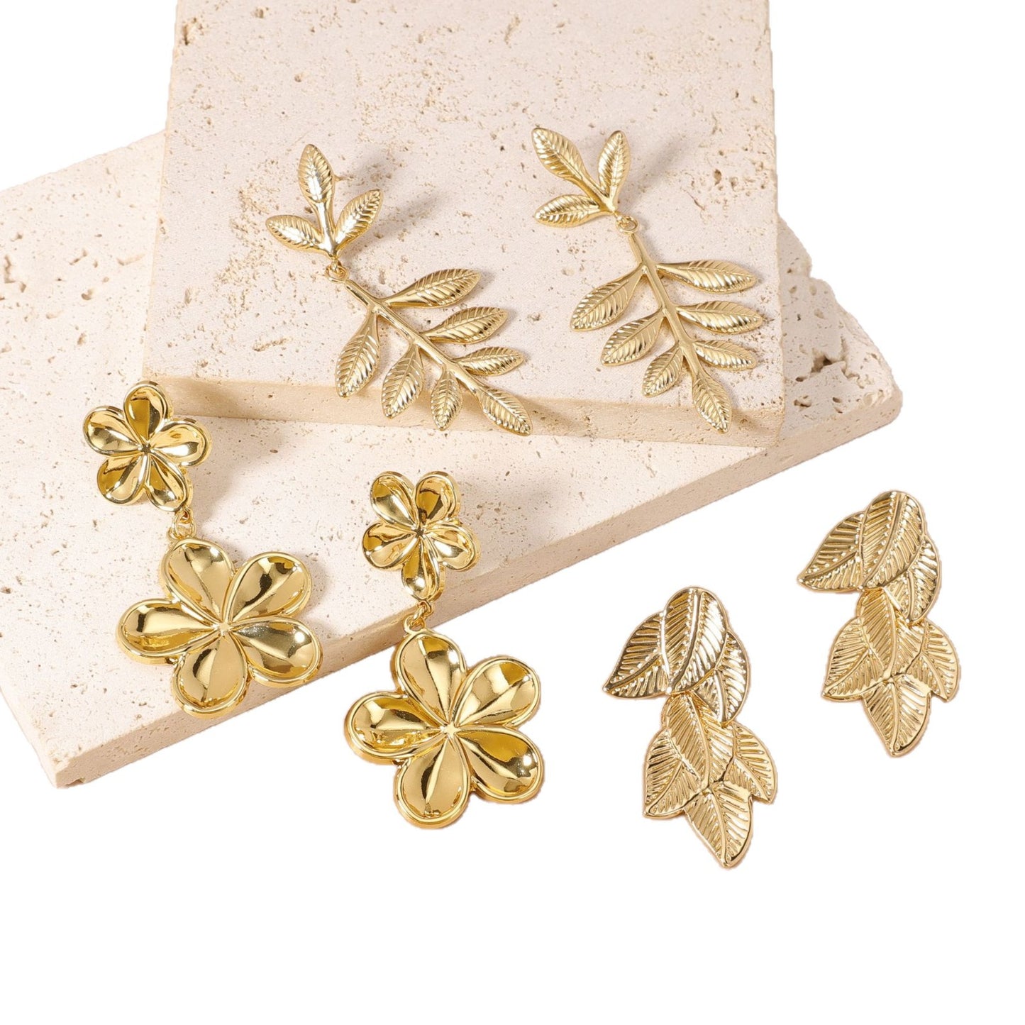 Flowers Stainless Steel Light Luxury High-grade Eardrops Gold Earrings