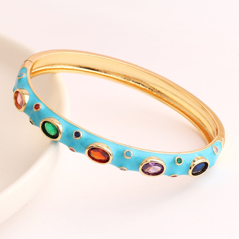 Women's Micro Inlay Color Zirconium Drip High Retention Copper Plated Gold Bracelet