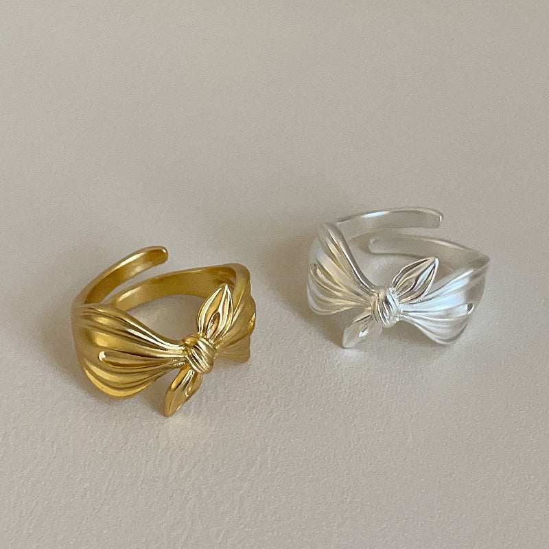 Bow Matte Metal Female Niche Unique Personality Fashion Rings