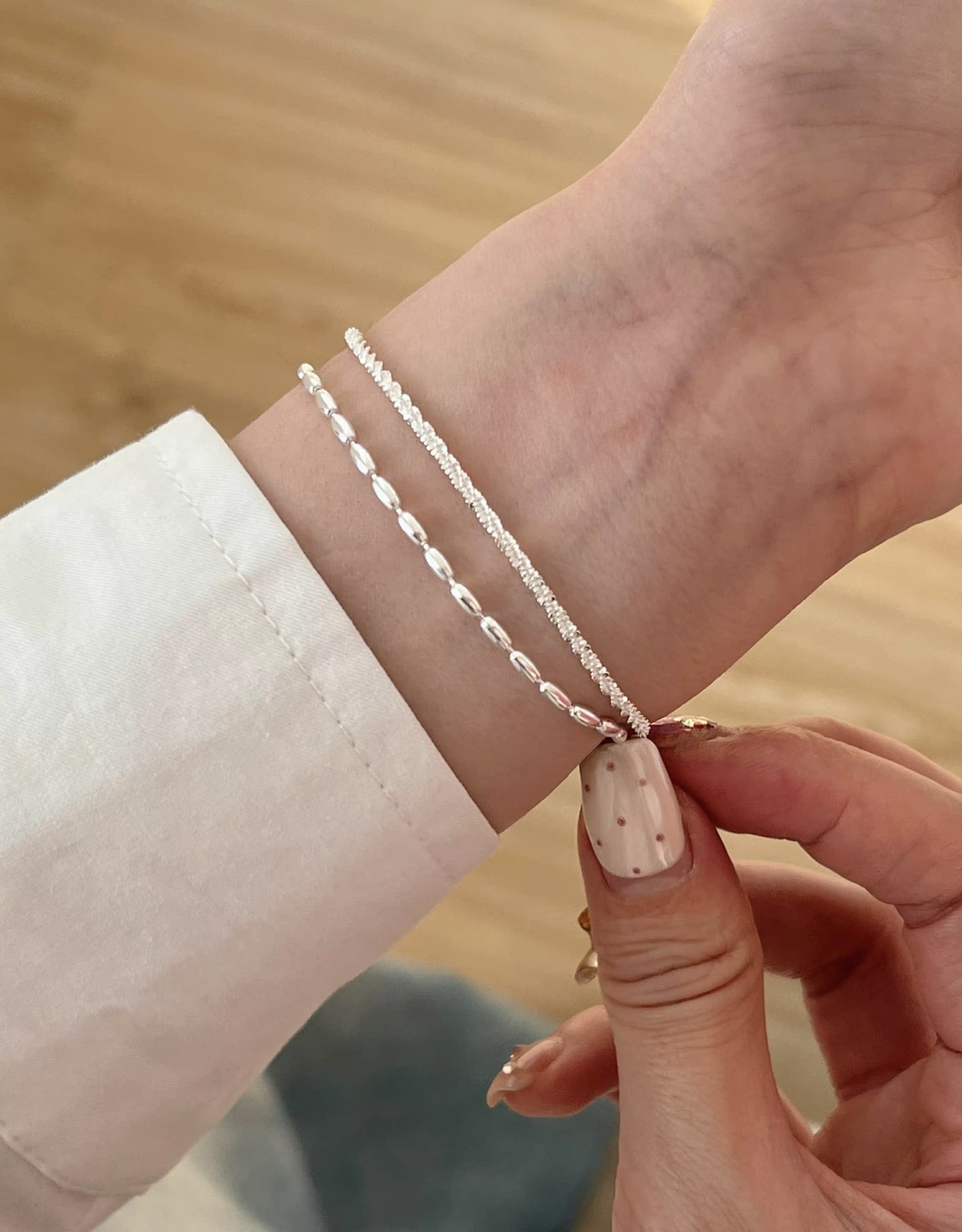 Of Rice Female Plain Sier Style Twin Bracelet