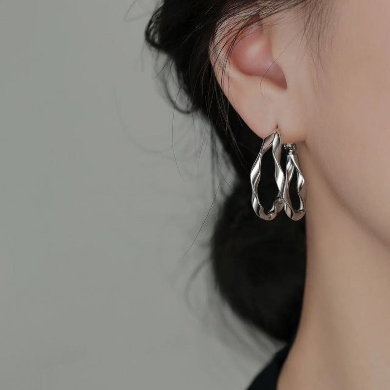 Women's Sier Needle Double Layer Round High-grade Earrings