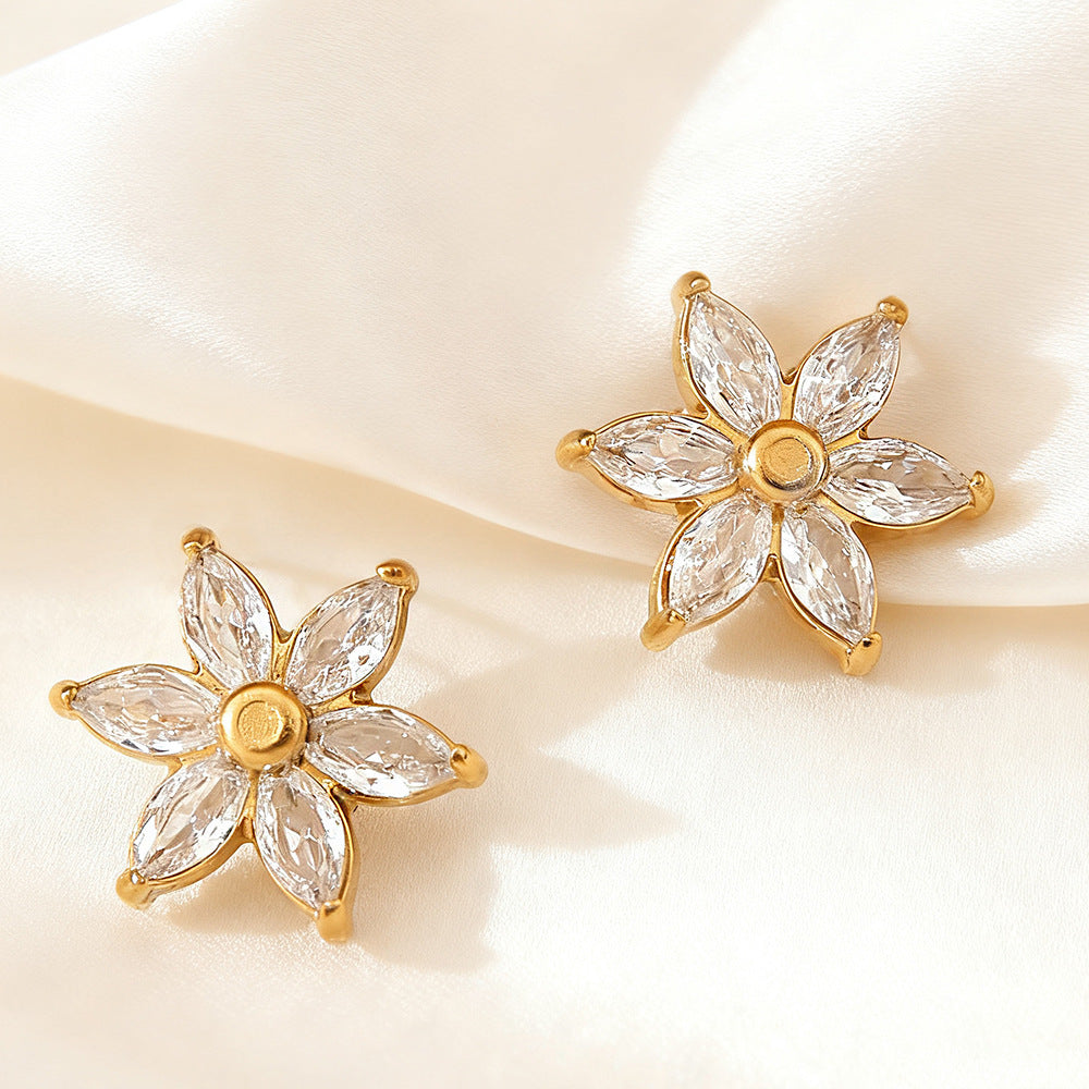 Women's Titanium Steel Inlaid Zircon Four Leaf Clover Ear High-grade Gold Stud Earrings