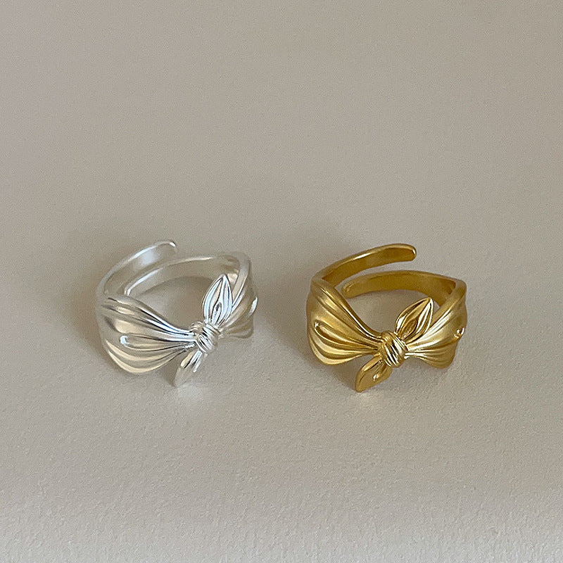 Bow Matte Metal Female Niche Unique Personality Fashion Rings