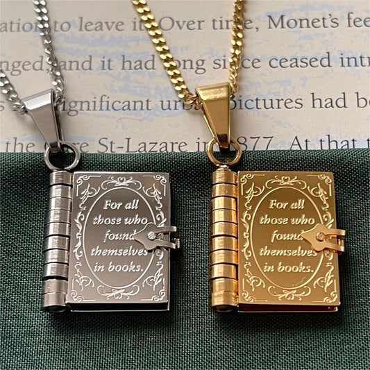 Retro Artistic Book English Letter Opening Necklaces