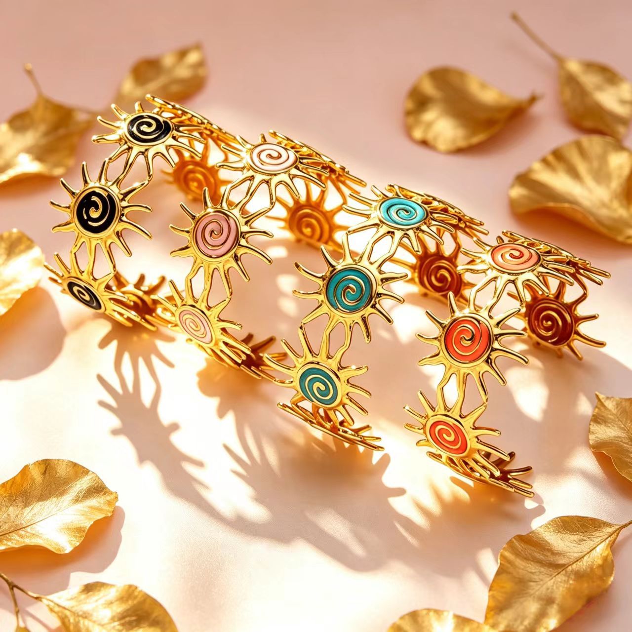 Sunflower Drip Glazed Shaped Open-ended French Retro Bracelet
