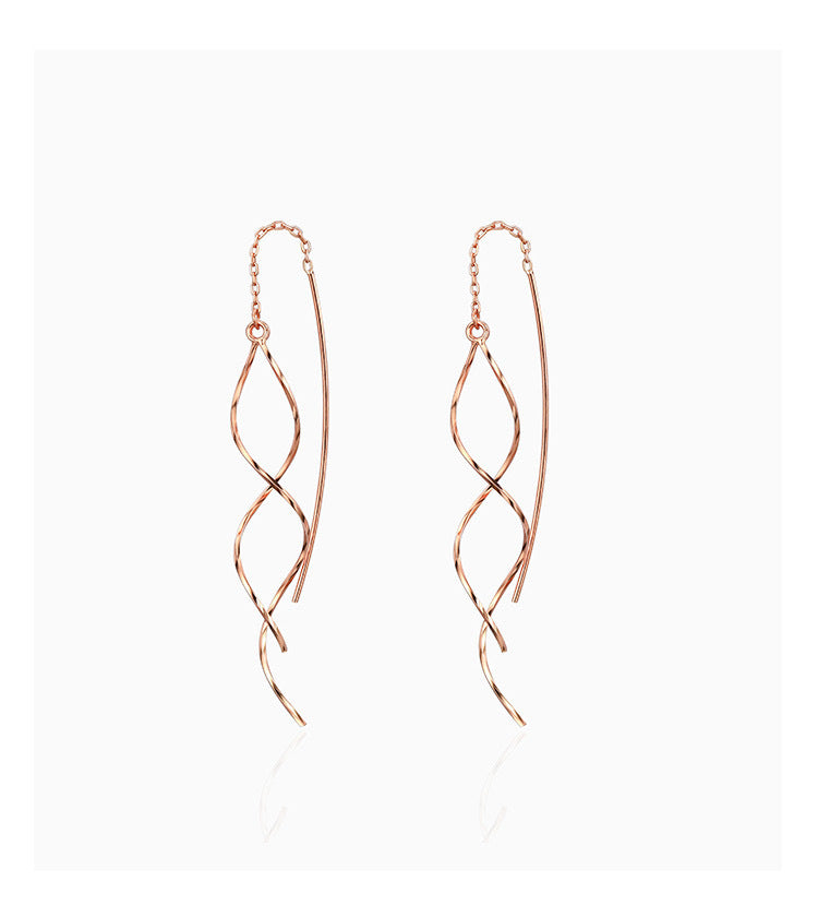 Round Face Tassel Arc Long Ear Line Wave Korean Stud Earrings