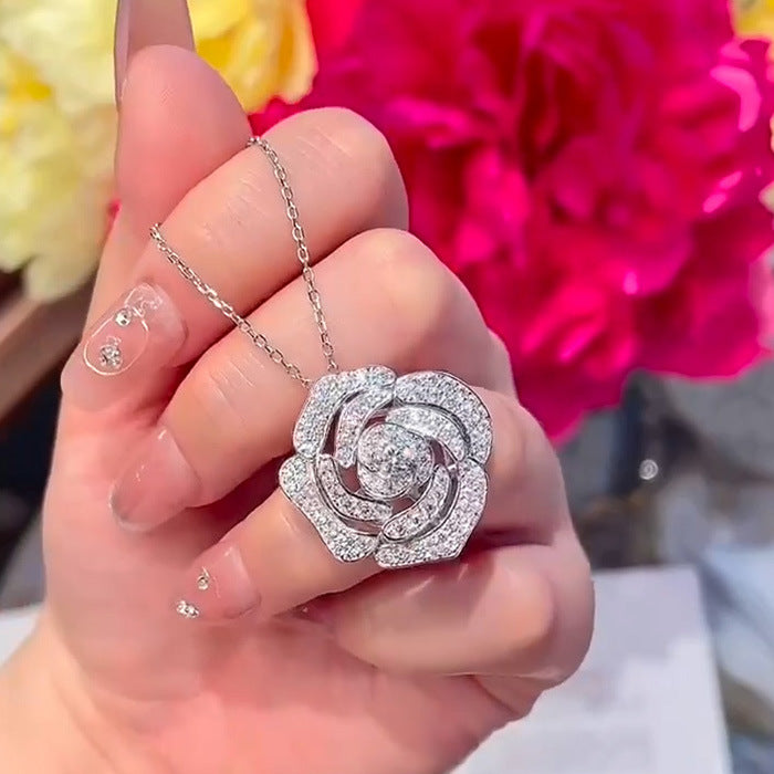 Women's Light Luxury Hollow Rose Ear Micro Setting Full Diamond Fashion Jewelry Set
