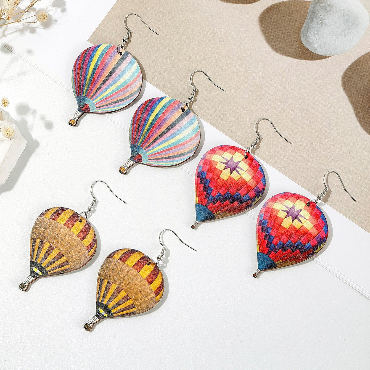 Colorful Hot Air Balloon Wooden Exaggerating Earrings