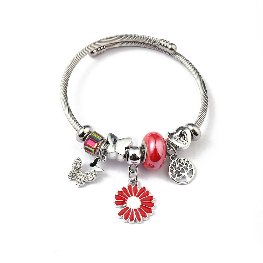 Stainless Steel Titanium Chrysanthemum Sweet Home Bracelets