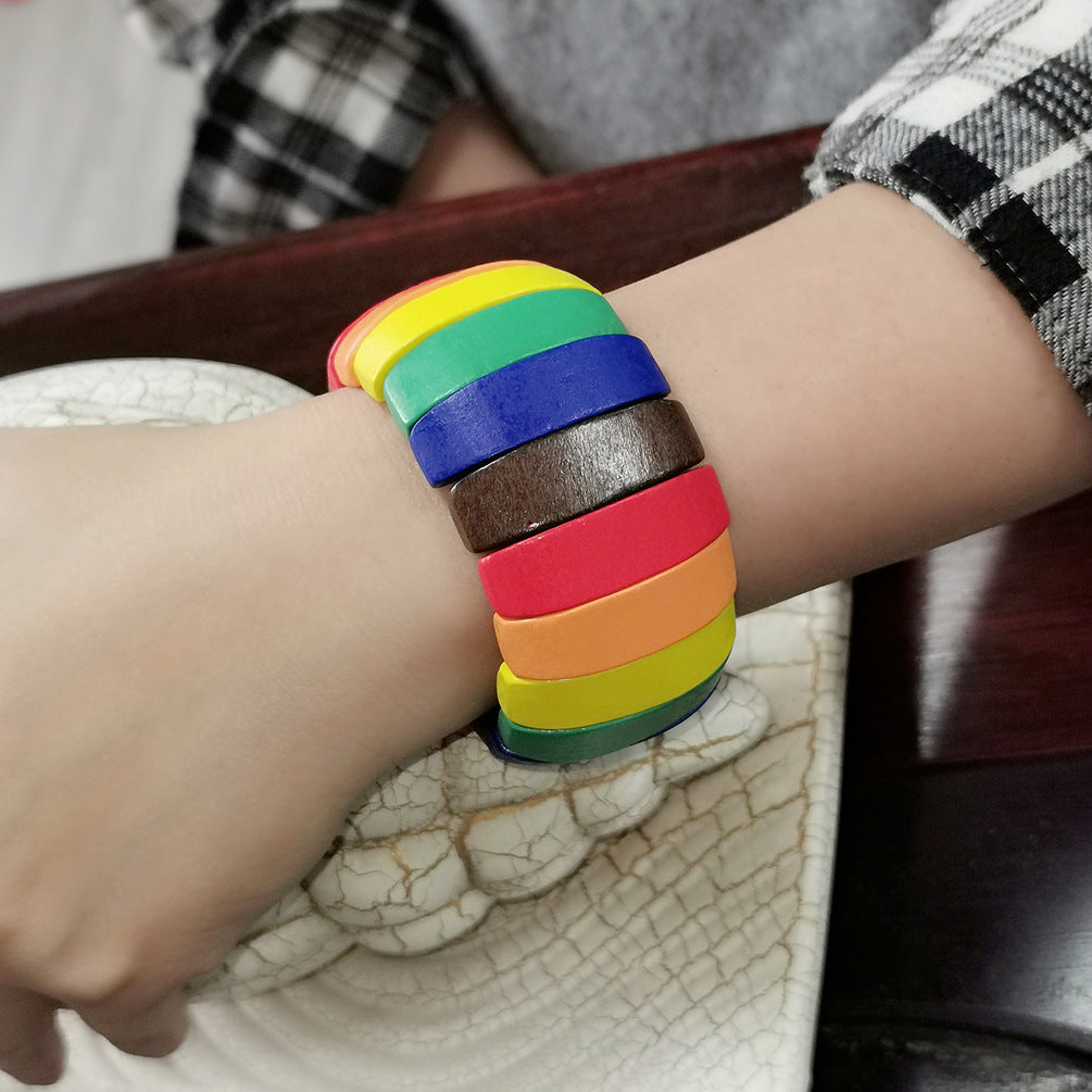 Women's Fashion Handmade Wooden Bead Bohemian Stretch Bracelet