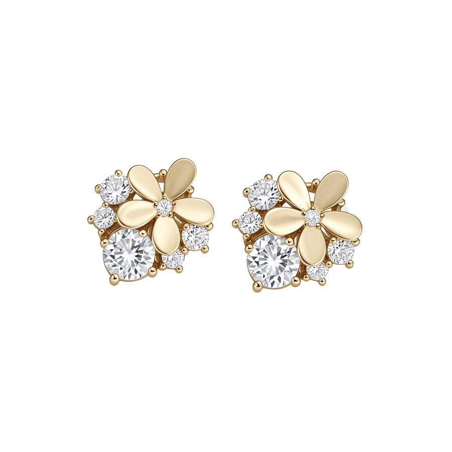 Real Gold Electroplated Zircon Opal Flower Light Ear Clip