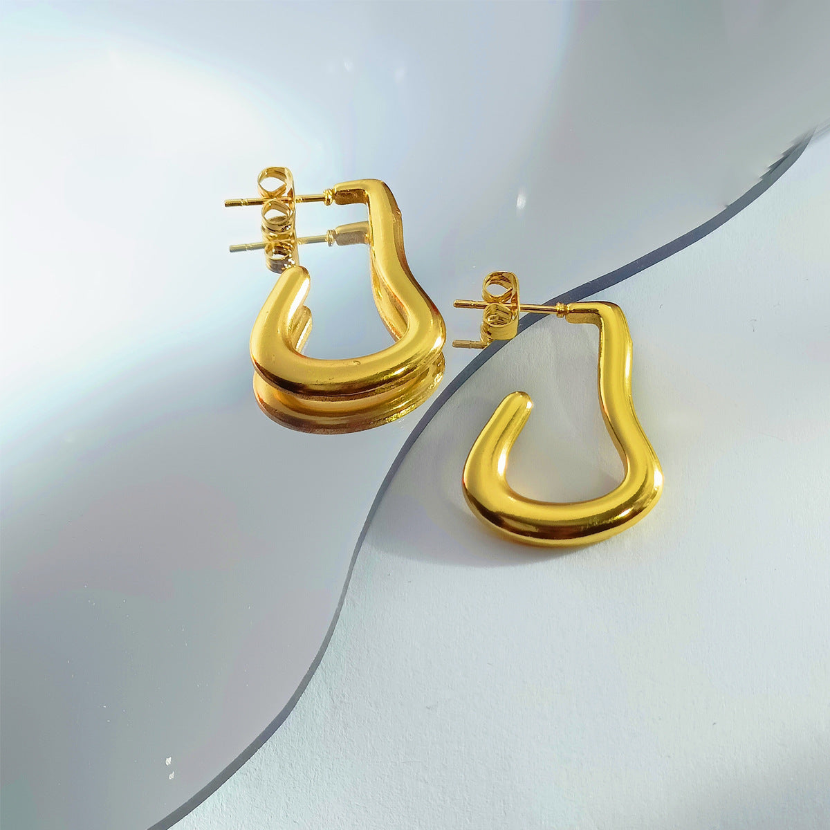 Oil Pressure Craft Titanium Steel Vacuum Gold Plating High Sense Earrings