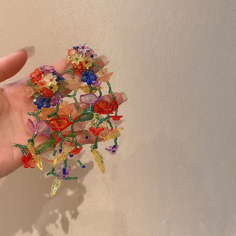 Sier Needle Acrylic Colorful Flower Sweet Earrings