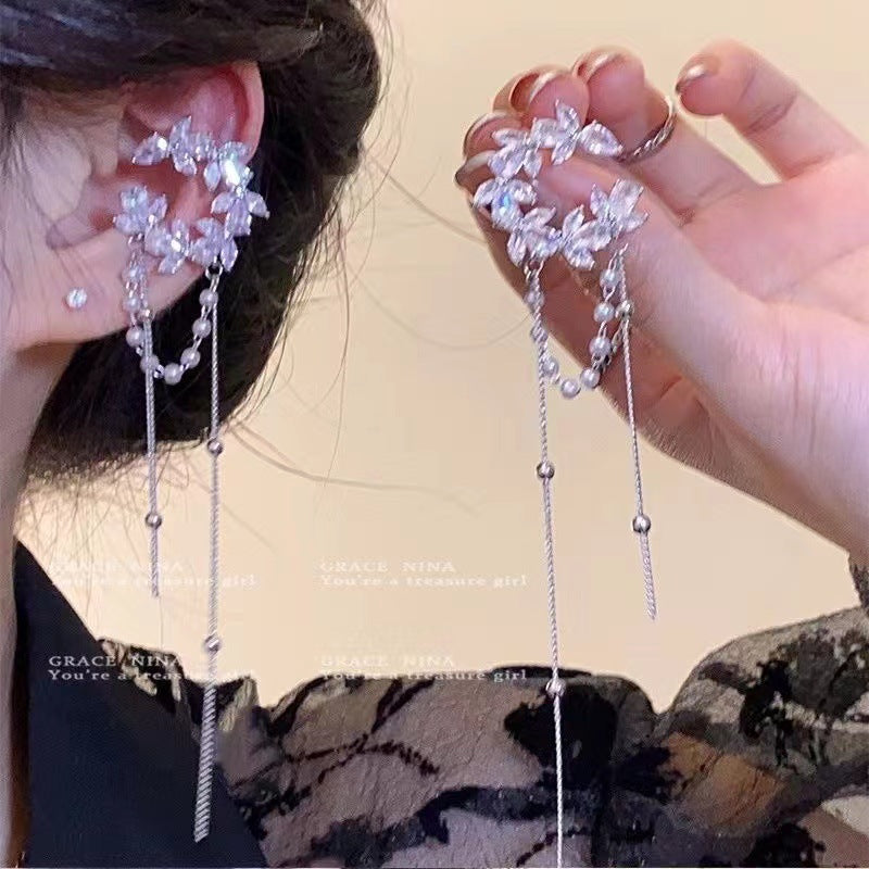 High-grade Sweet Asymmetry Tassel Ear Clip Versatile Rings
