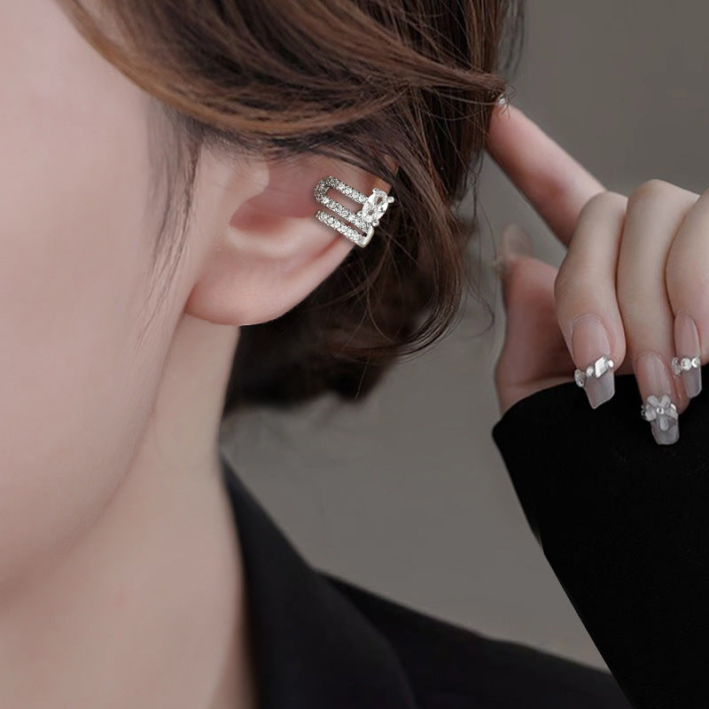 Cross Diamond Plaid French Style Temperament Classic Wave Ear Clip