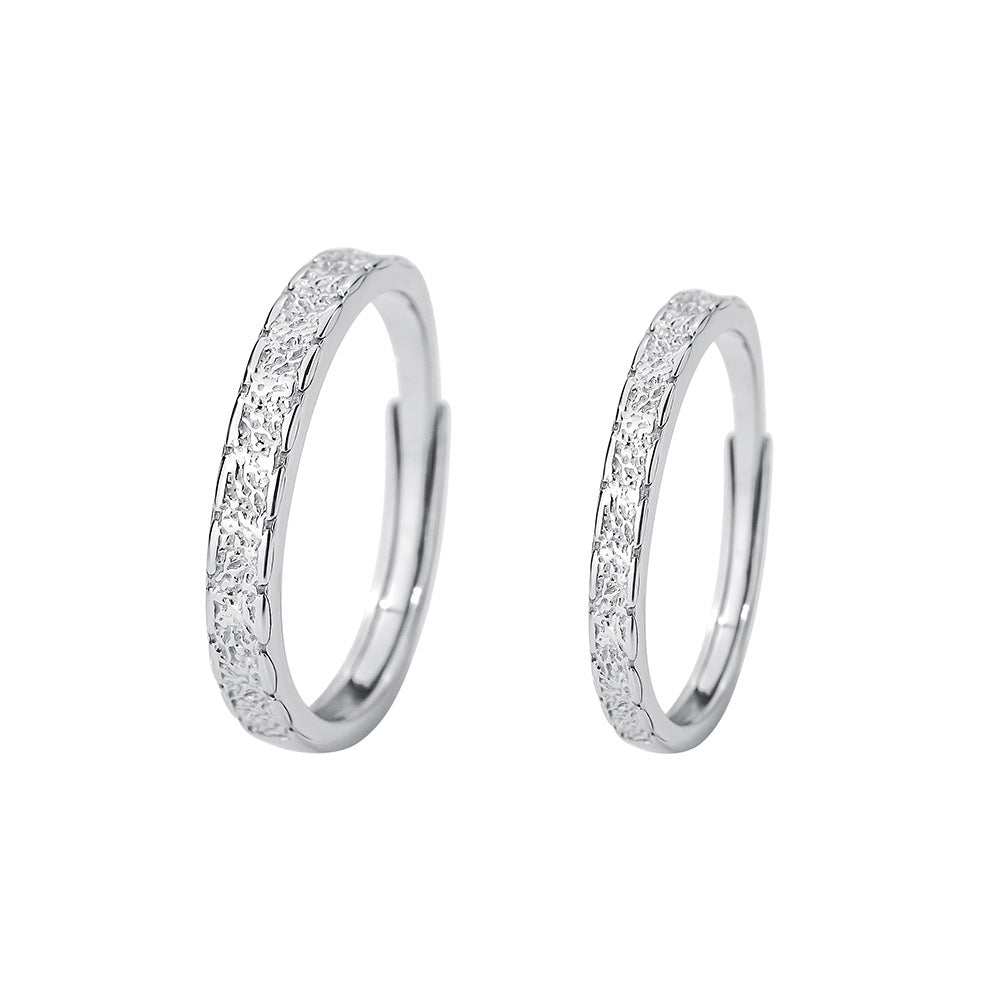 Bagues étoiles couple texture argent pur pour femmes et hommes