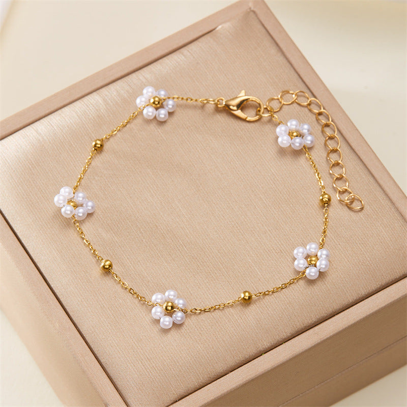 Women's Korean Style Fresh Flower Pearl Elegant Jewelry Set