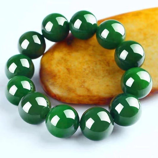 Jade Green Color Spinach Beryl Round Beads Bracelets