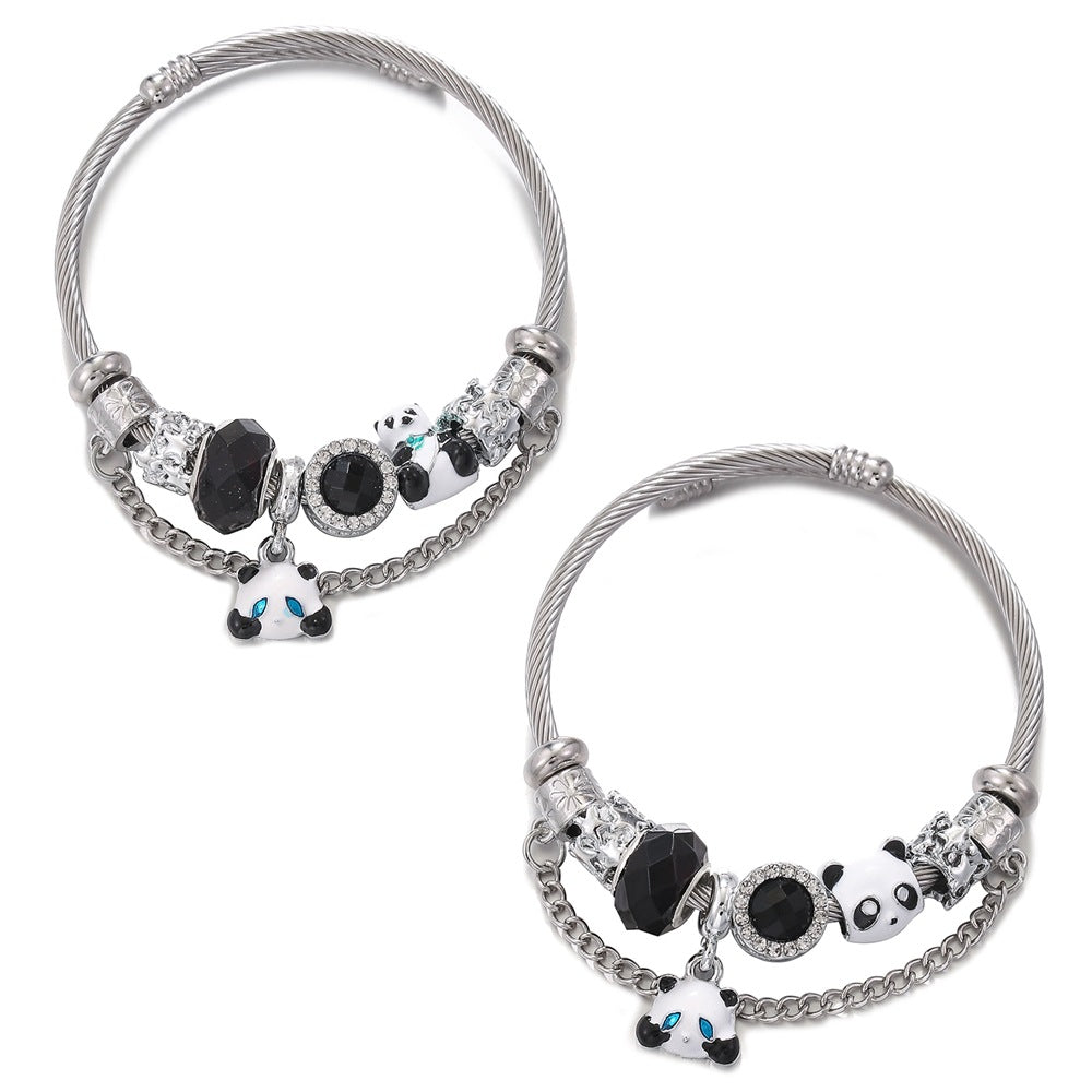 Stainless Steel Dark Panda Brothers Couple Bracelet