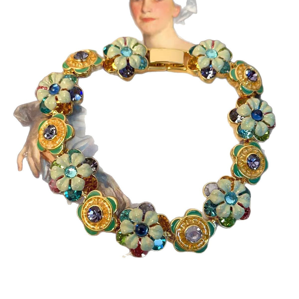 Court Distressed Color Diamond Flower Refined Bracelet