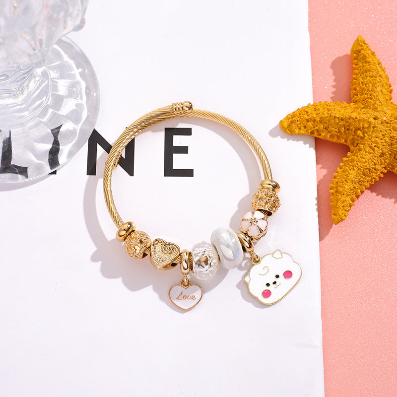 Style Stainless Steel Female Fashion Less Group Cartoon Love Gold Bracelet