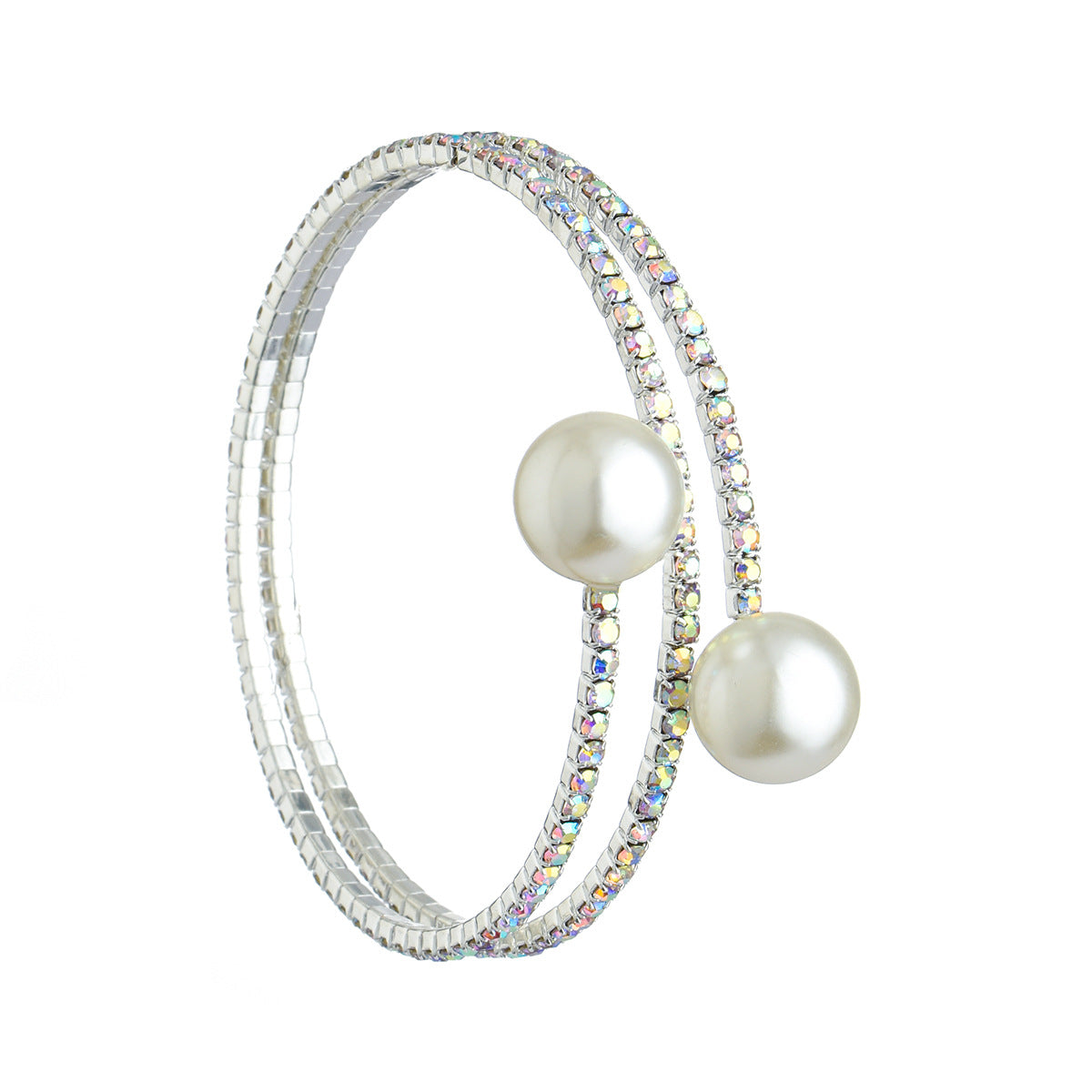 Fashion Bridal Elegant Shiny Rhinestone Pearl Single Row Hand Bracelet