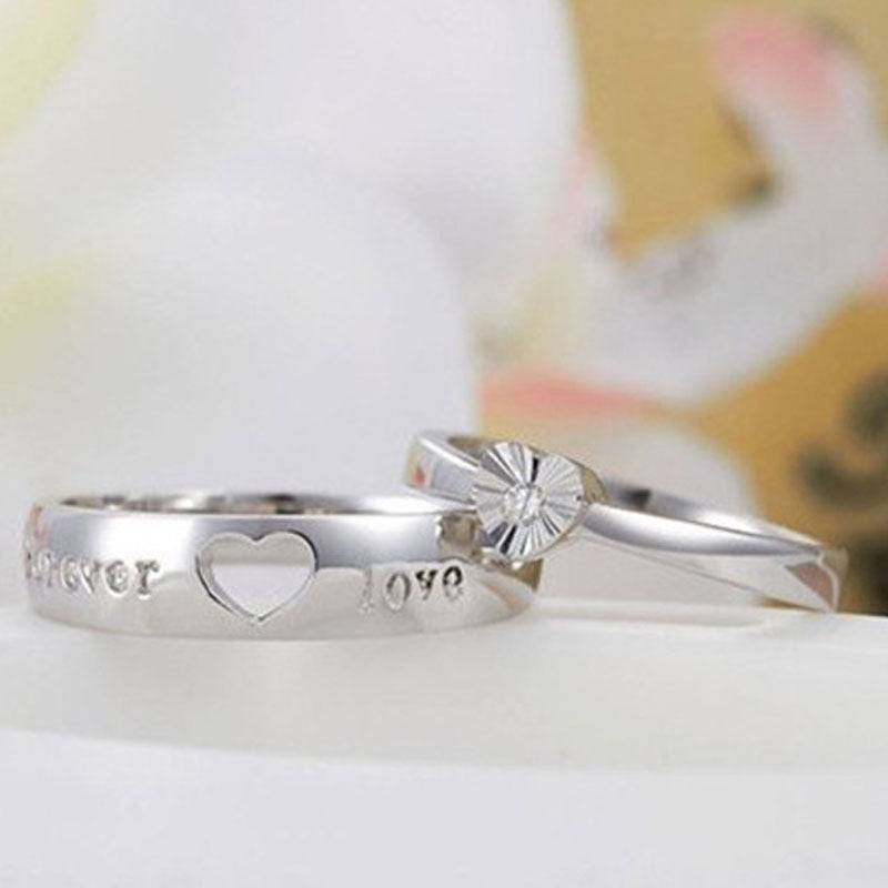 Women's & Men's & Fashion Female Couple Sier-plated Korean Jewelry Open Love Rings